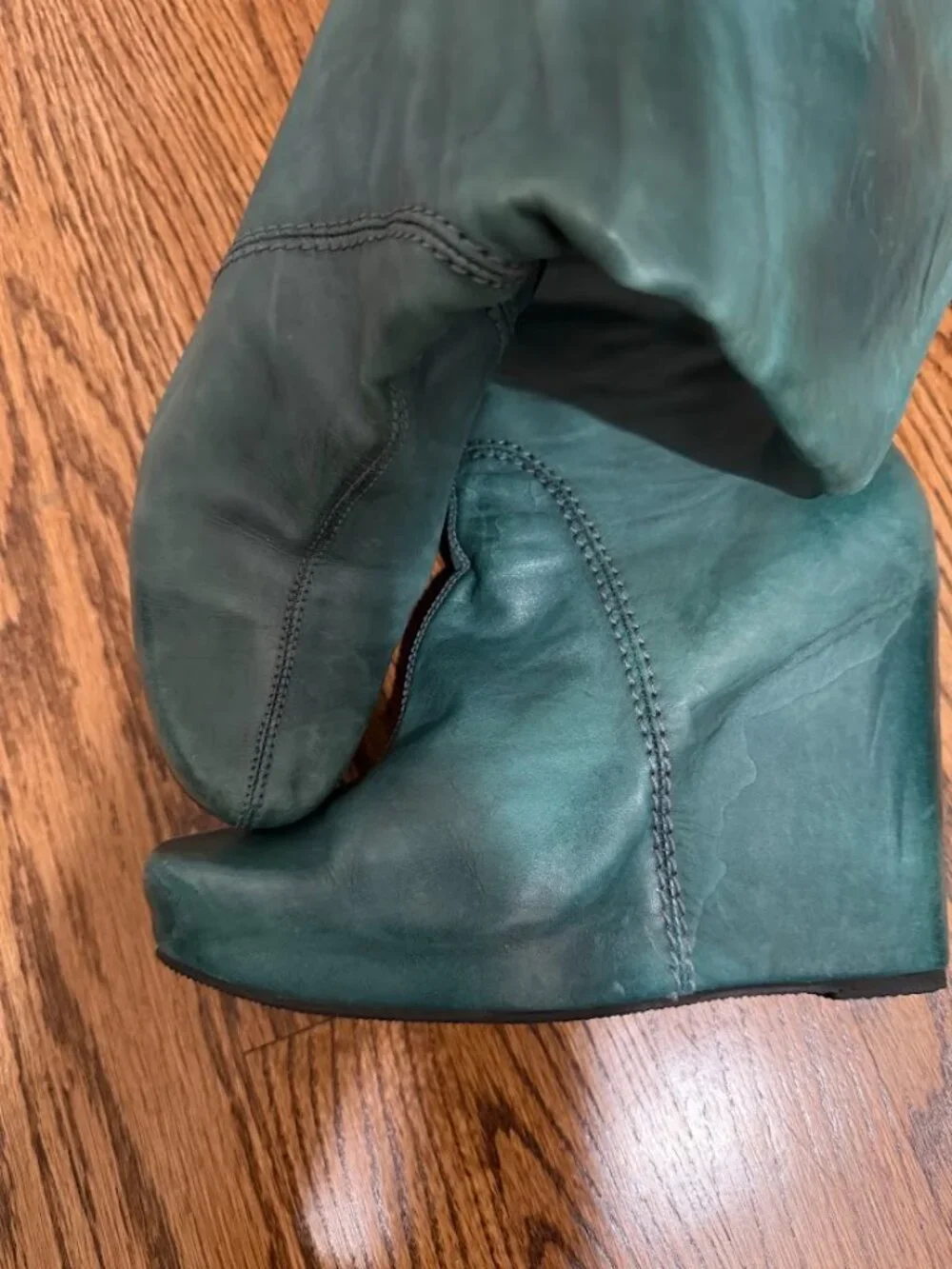 Venezia Teal Wedge Boots Side Zip Slouch Platform Leather EU 37